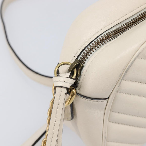 GUCCI GG Marmont Chain Shoulder Bag Leather White Gold 447632 Auth 214419A