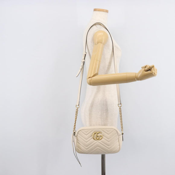 GUCCI GG Marmont Chain Shoulder Bag Leather White Gold 447632 Auth 214419A