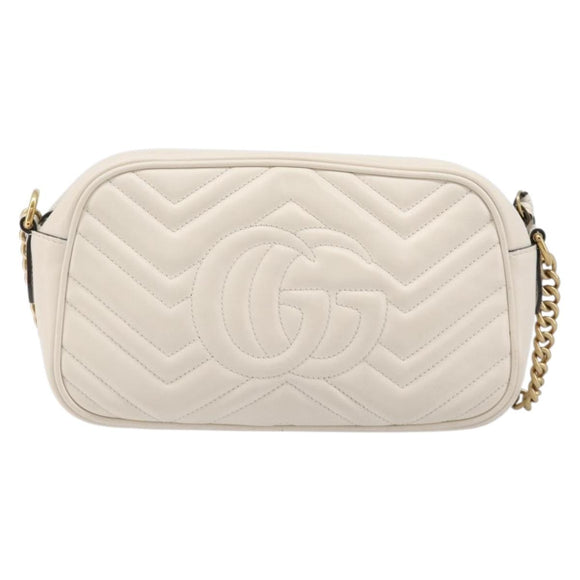 GUCCI GG Marmont Chain Shoulder Bag Leather White Gold 447632 Auth 214419A