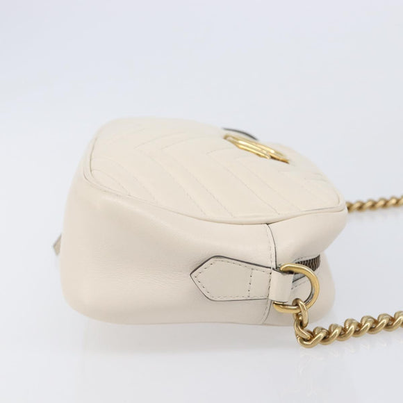 GUCCI GG Marmont Chain Shoulder Bag Leather White Gold 447632 Auth 214419A