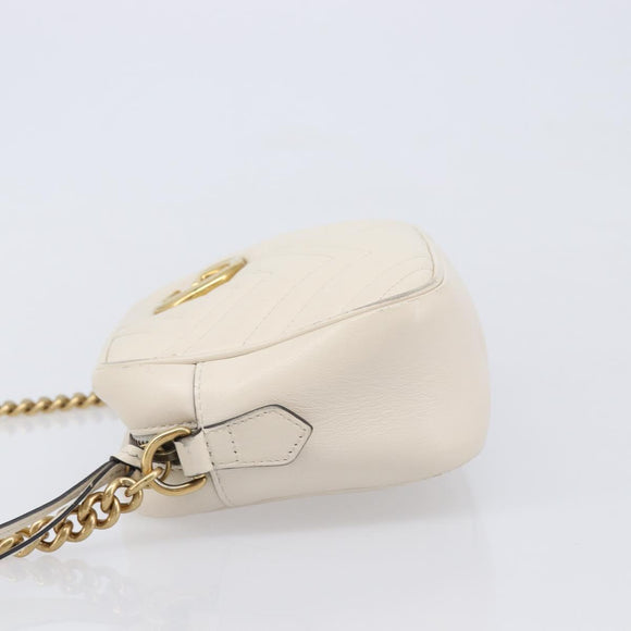 GUCCI GG Marmont Chain Shoulder Bag Leather White Gold 447632 Auth 214419A
