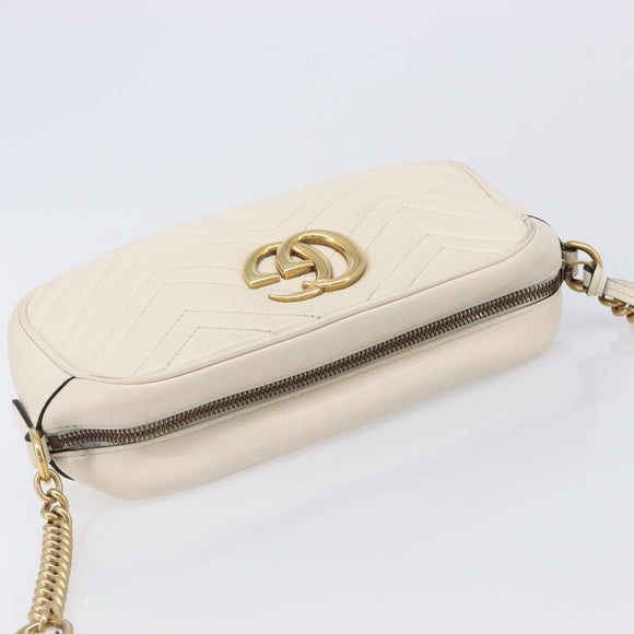 GUCCI GG Marmont Chain Shoulder Bag Leather White Gold 447632 Auth 214419A