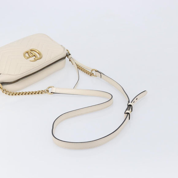 GUCCI GG Marmont Chain Shoulder Bag Leather White Gold 447632 Auth 214419A