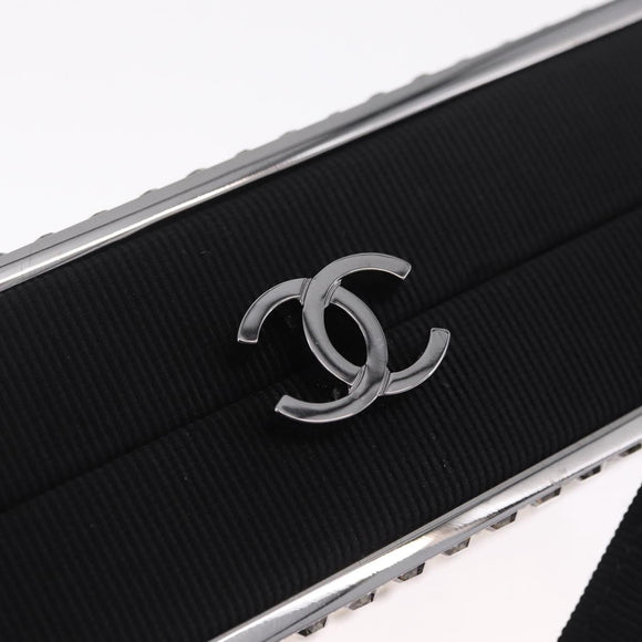 CHANEL Bijoux Clutch Bag Canvas Black Silver CC Auth 214422SM