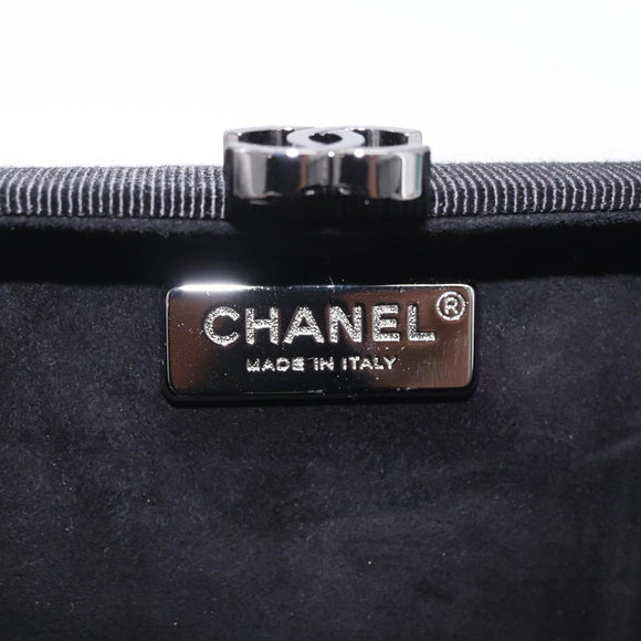 CHANEL Bijoux Clutch Bag Canvas Black Silver CC Auth 214422SM
