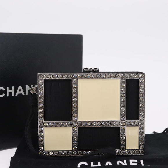CHANEL Bijoux Clutch Bag Canvas Black Silver CC Auth 214422SM