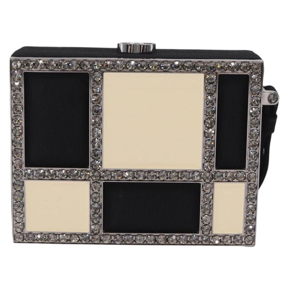 CHANEL Bijoux Clutch Bag Canvas Black Silver CC Auth 214422SM