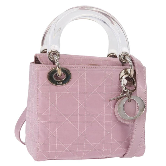 Christian Dior Lady Dior Canage Hand Bag Nylon Pink Silver Auth 214424V