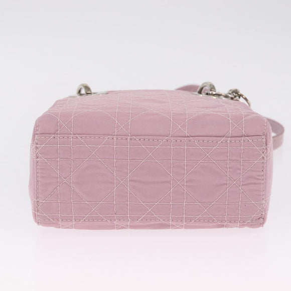 Christian Dior Lady Dior Canage Hand Bag Nylon Pink Silver Auth 214424V