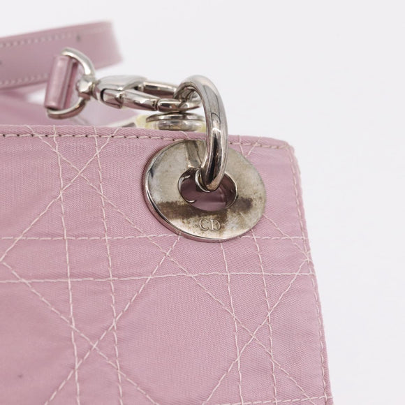 Christian Dior Lady Dior Canage Hand Bag Nylon Pink Silver Auth 214424V