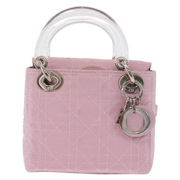 Christian Dior Lady Dior Canage Hand Bag Nylon Pink Silver Auth 214424V