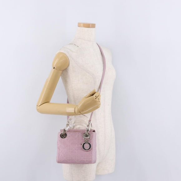 Christian Dior Lady Dior Canage Hand Bag Nylon Pink Silver Auth 214424V
