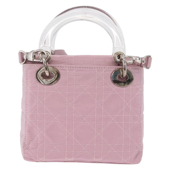 Christian Dior Lady Dior Canage Hand Bag Nylon Pink Silver Auth 214424V