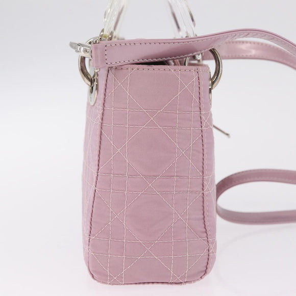Christian Dior Lady Dior Canage Hand Bag Nylon Pink Silver Auth 214424V