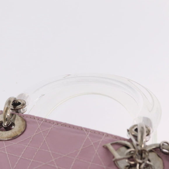 Christian Dior Lady Dior Canage Hand Bag Nylon Pink Silver Auth 214424V
