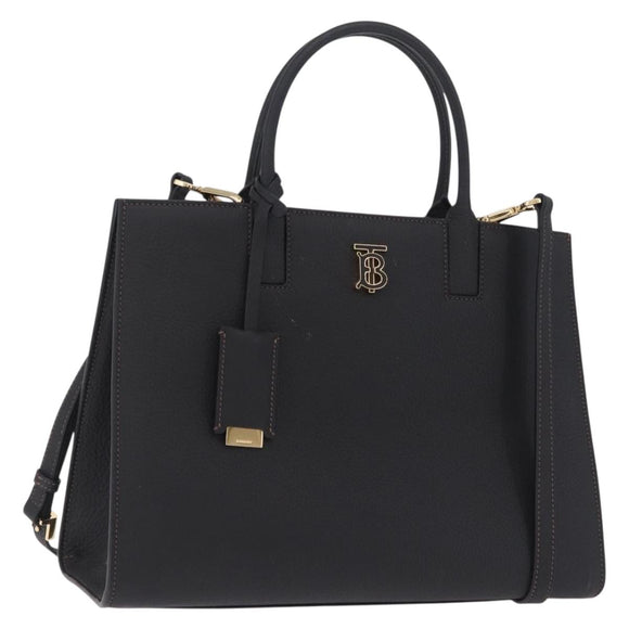 BURBERRY Frances Tote Bag Leather 2way Black Gold Auth 214425M