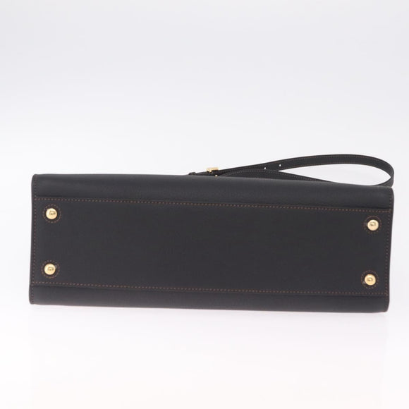 BURBERRY Frances Tote Bag Leather 2way Black Gold Auth 214425M