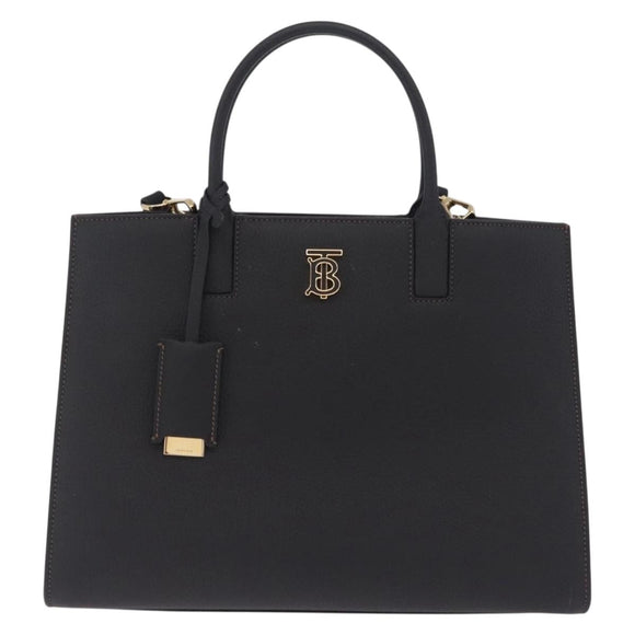 BURBERRY Frances Tote Bag Leather 2way Black Gold Auth 214425M