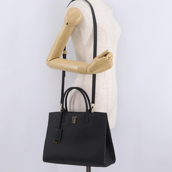 BURBERRY Frances Tote Bag Leather 2way Black Gold Auth 214425M