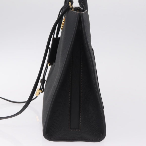 BURBERRY Frances Tote Bag Leather 2way Black Gold Auth 214425M