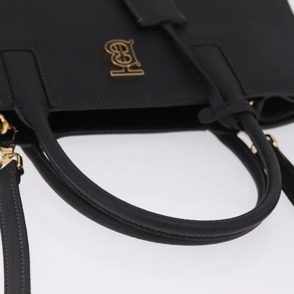 BURBERRY Frances Tote Bag Leather 2way Black Gold Auth 214425M