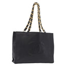 CHANEL COCO Mark Chain Tote Bag Leather Black Gold CC Auth 214427V-1