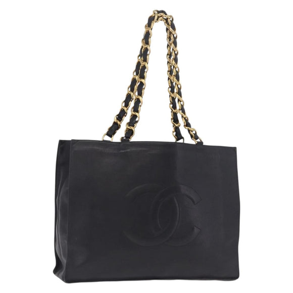 CHANEL COCO Mark Chain Tote Bag Leather Black Gold CC Auth 214427V