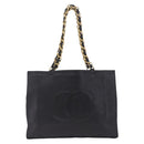 CHANEL COCO Mark Chain Tote Bag Leather Black Gold CC Auth 214427V-2