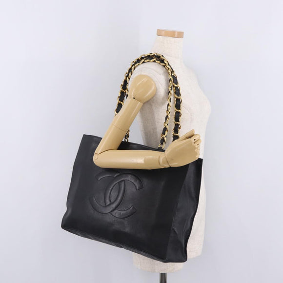 CHANEL COCO Mark Chain Tote Bag Leather Black Gold CC Auth 214427V