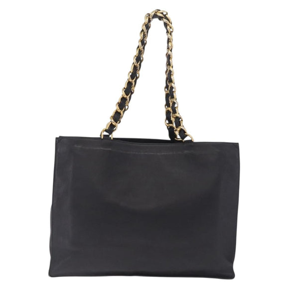 CHANEL COCO Mark Chain Tote Bag Leather Black Gold CC Auth 214427V