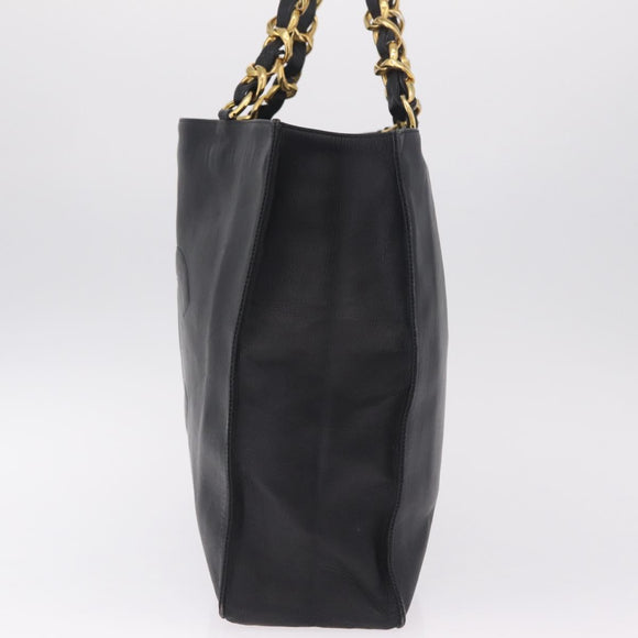 CHANEL COCO Mark Chain Tote Bag Leather Black Gold CC Auth 214427V