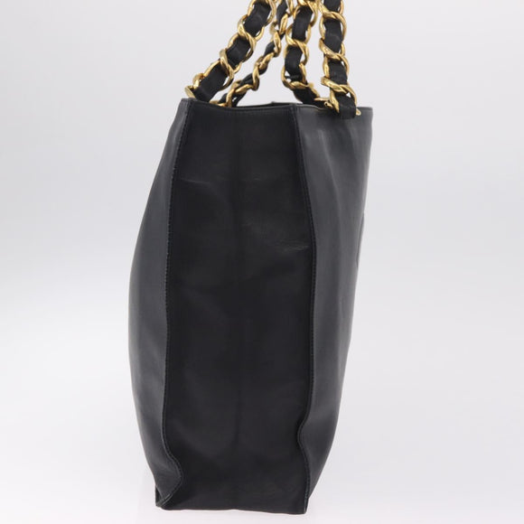CHANEL COCO Mark Chain Tote Bag Leather Black Gold CC Auth 214427V