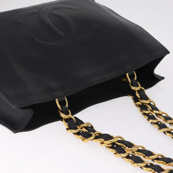 CHANEL COCO Mark Chain Tote Bag Leather Black Gold CC Auth 214427V