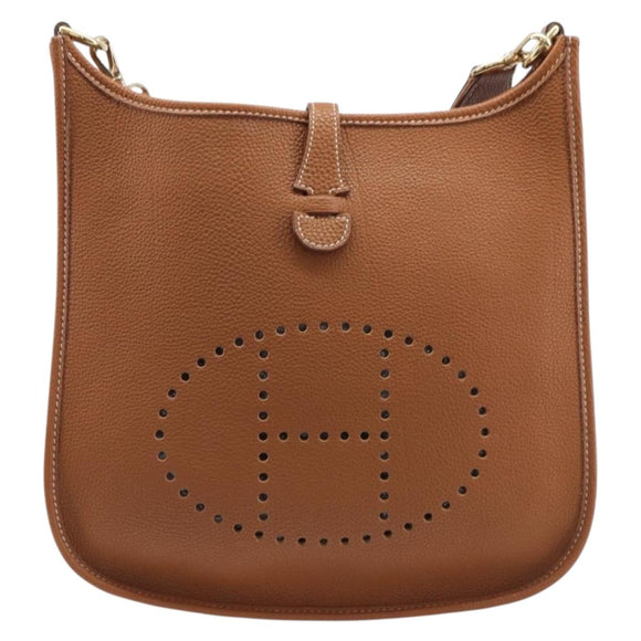 HERMES Evelyn 1PM Shoulder Bag Leather Brown Gold Auth 214437SAM