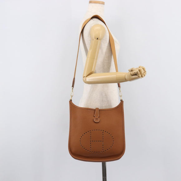 HERMES Evelyn 1PM Shoulder Bag Leather Brown Gold Auth 214437SAM
