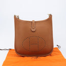 HERMES Evelyn 1PM Shoulder Bag Leather Brown Gold Auth 214437SAM-27