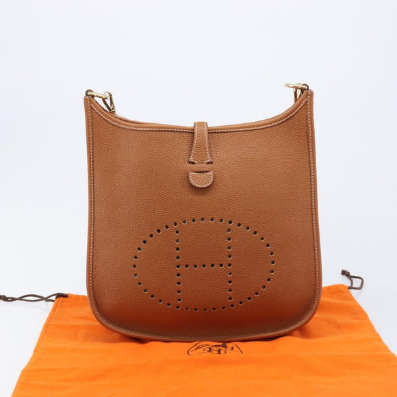 HERMES Evelyn 1PM Shoulder Bag Leather Brown Gold Auth 214437SAM