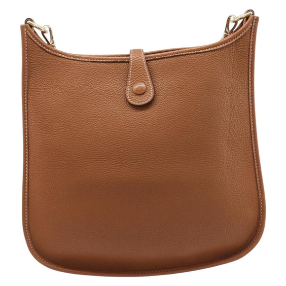 HERMES Evelyn 1PM Shoulder Bag Leather Brown Gold Auth 214437SAM