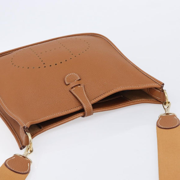 HERMES Evelyn 1PM Shoulder Bag Leather Brown Gold Auth 214437SAM