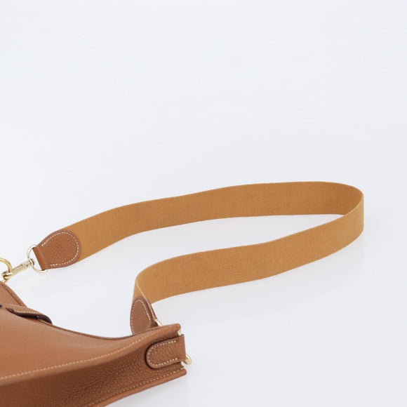 HERMES Evelyn 1PM Shoulder Bag Leather Brown Gold Auth 214437SAM