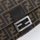 FENDI Zucca Canvas Mamma Baguette Shoulder Bag Brown Silver Auth 214438V-15