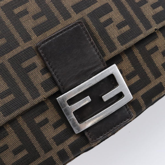 FENDI Zucca Canvas Mamma Baguette Shoulder Bag Brown Silver Auth 214438V