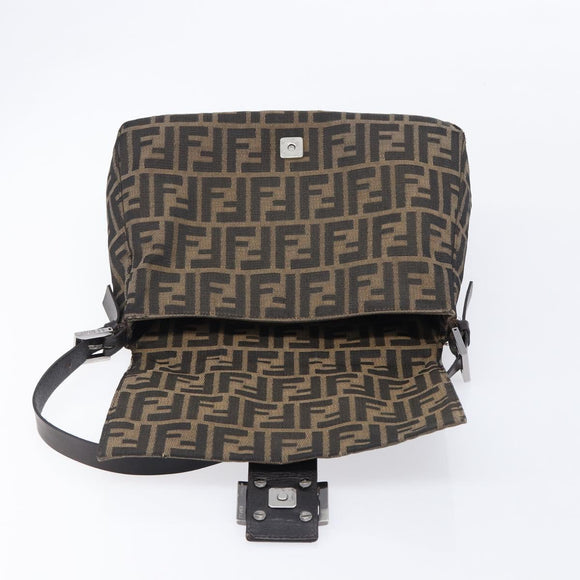 FENDI Zucca Canvas Mamma Baguette Shoulder Bag Brown Silver Auth 214438V