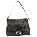 FENDI Zucca Canvas Mamma Baguette Shoulder Bag Brown Silver Auth 214438V-2