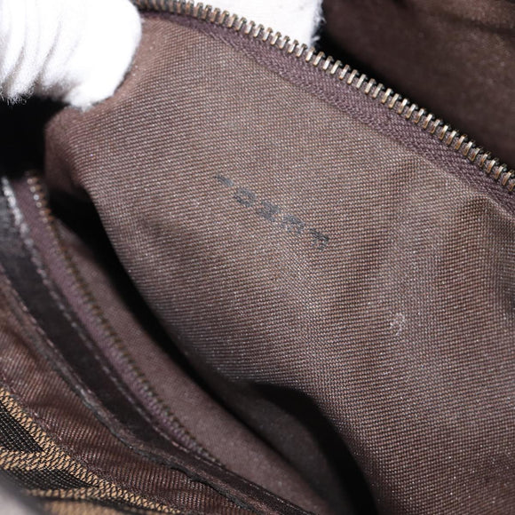 FENDI Zucca Canvas Mamma Baguette Shoulder Bag Brown Silver Auth 214438V