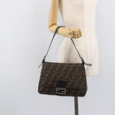 FENDI Zucca Canvas Mamma Baguette Shoulder Bag Brown Silver Auth 214438V-29