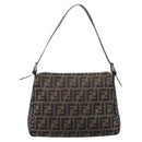FENDI Zucca Canvas Mamma Baguette Shoulder Bag Brown Silver Auth 214438V-3
