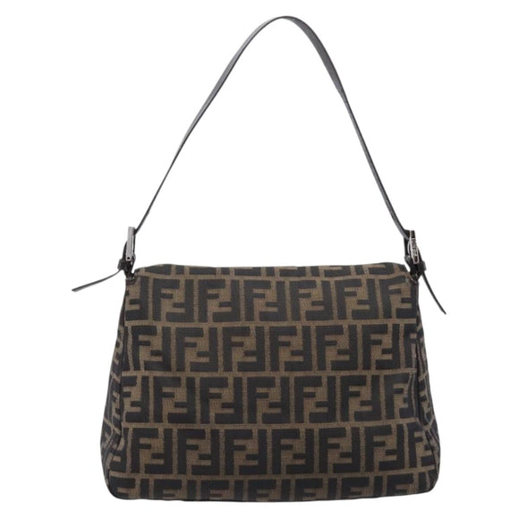 FENDI Zucca Canvas Mamma Baguette Shoulder Bag Brown Silver Auth 214438V