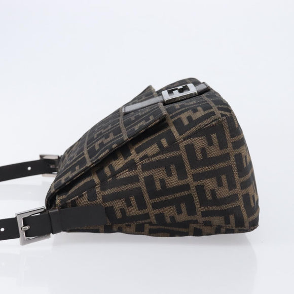 FENDI Zucca Canvas Mamma Baguette Shoulder Bag Brown Silver Auth 214438V