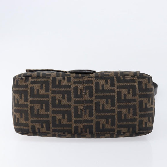 FENDI Zucca Canvas Mamma Baguette Shoulder Bag Brown Silver Auth 214438V